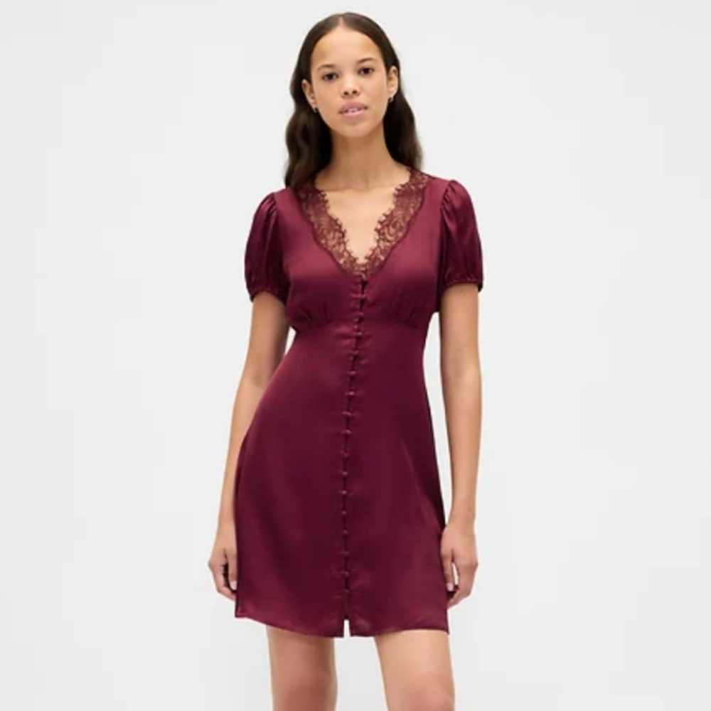 GAP Burgundy Lace-Accent Mini Dress